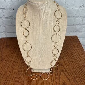 Chico’s Goldtone hammered circles necklace long